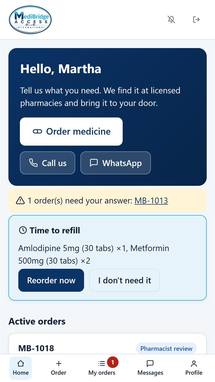 MediBridge app home screen