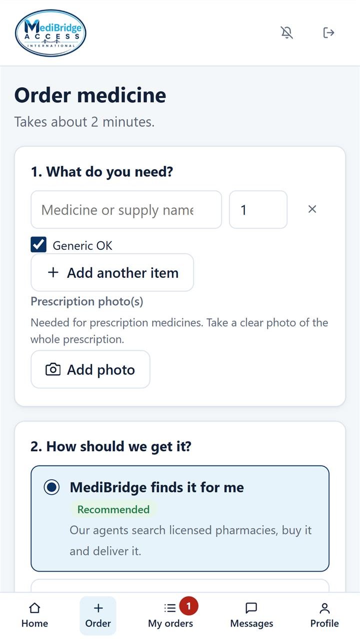 Ordering medicine in the MediBridge app