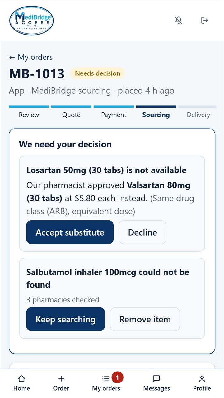 Approving a pharmacist-checked substitute in the MediBridge app
